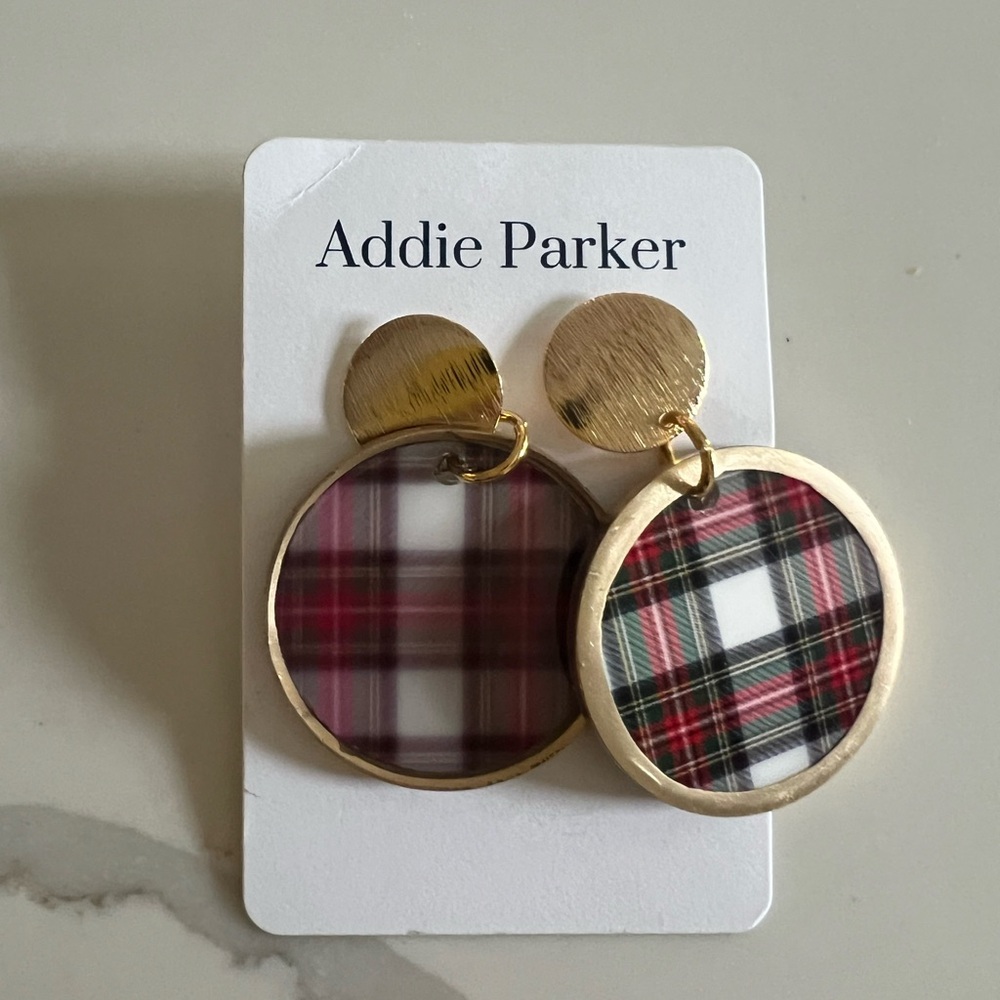 Gold and Red Plaid Earrings